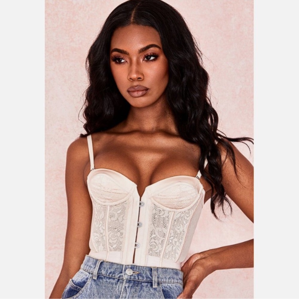NWT RARE House Of CB Mikaelya Beige Lace Boned Corset